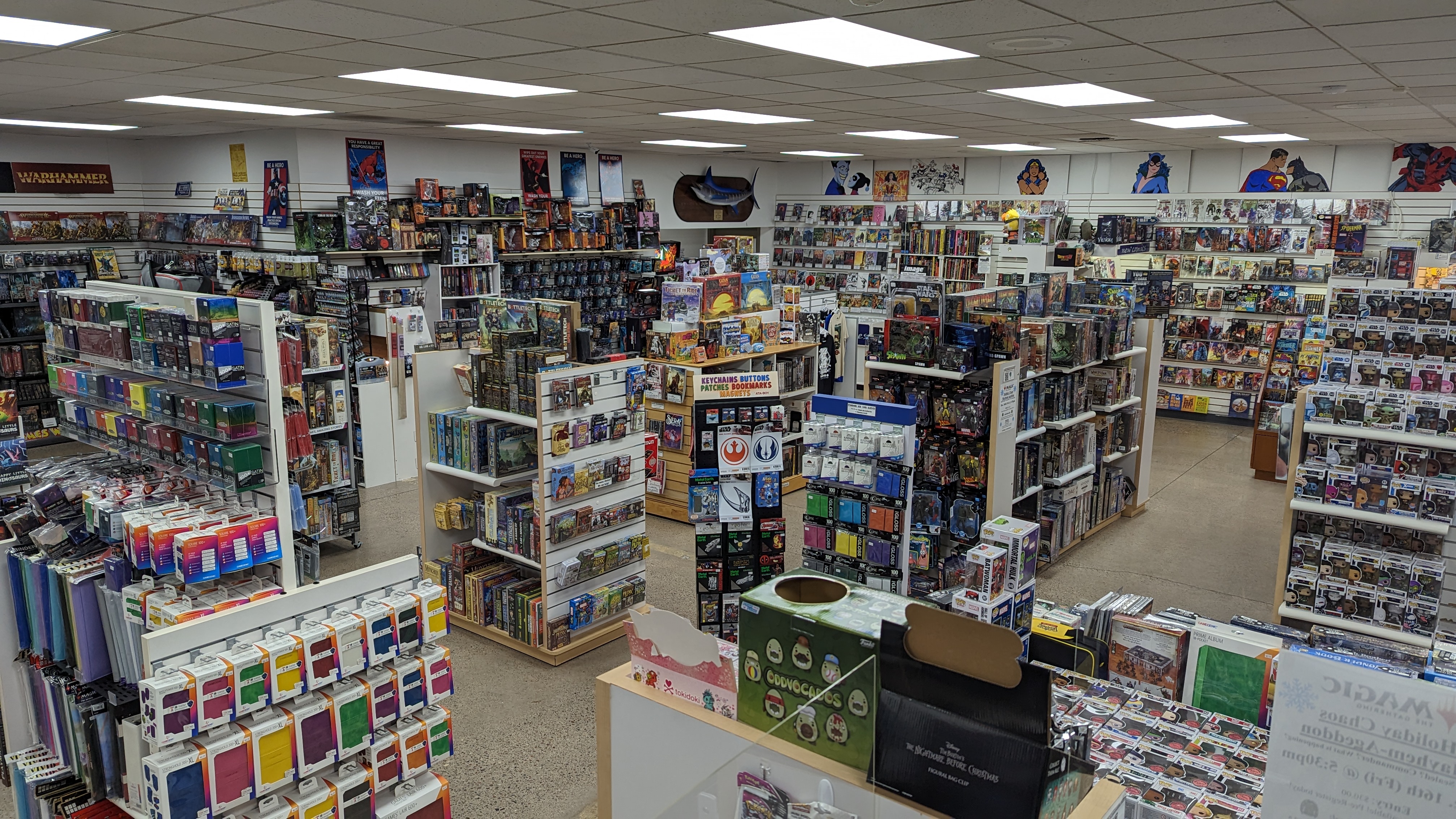 Overhead shot of Muse Comics and Games floor