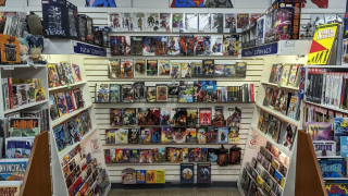 Marvel and Star Wars comic book displays at Muse Comics