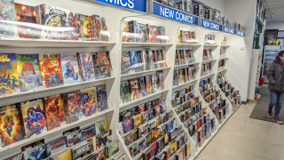 New Comics wall filled with new comic books at Muse Comics